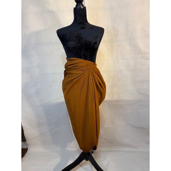 PrettyLittleThing Dresses & Skirts - PrettyLittleThing Ochre Rust Draped Sarong Midi Skirt High Waist Size 2